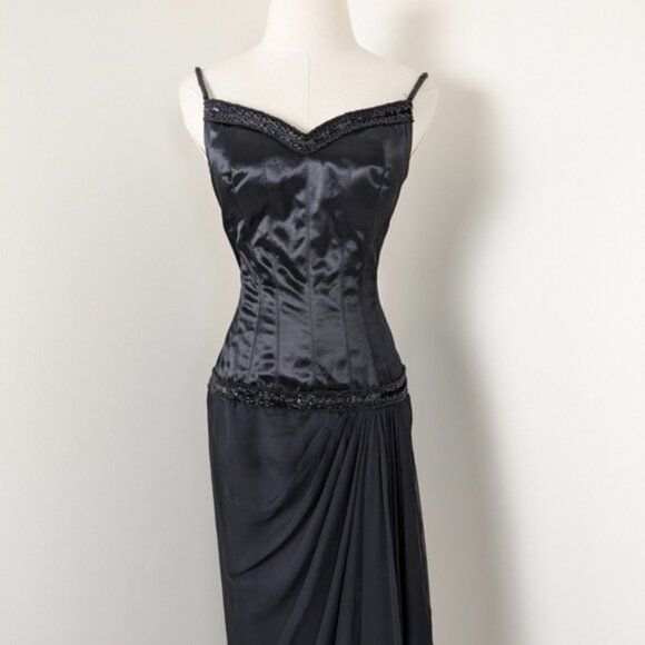 80s does 20s Midi Dress Asymmetrical Drop Waist Chiffon Beading Vneck - Picture 10 of 16